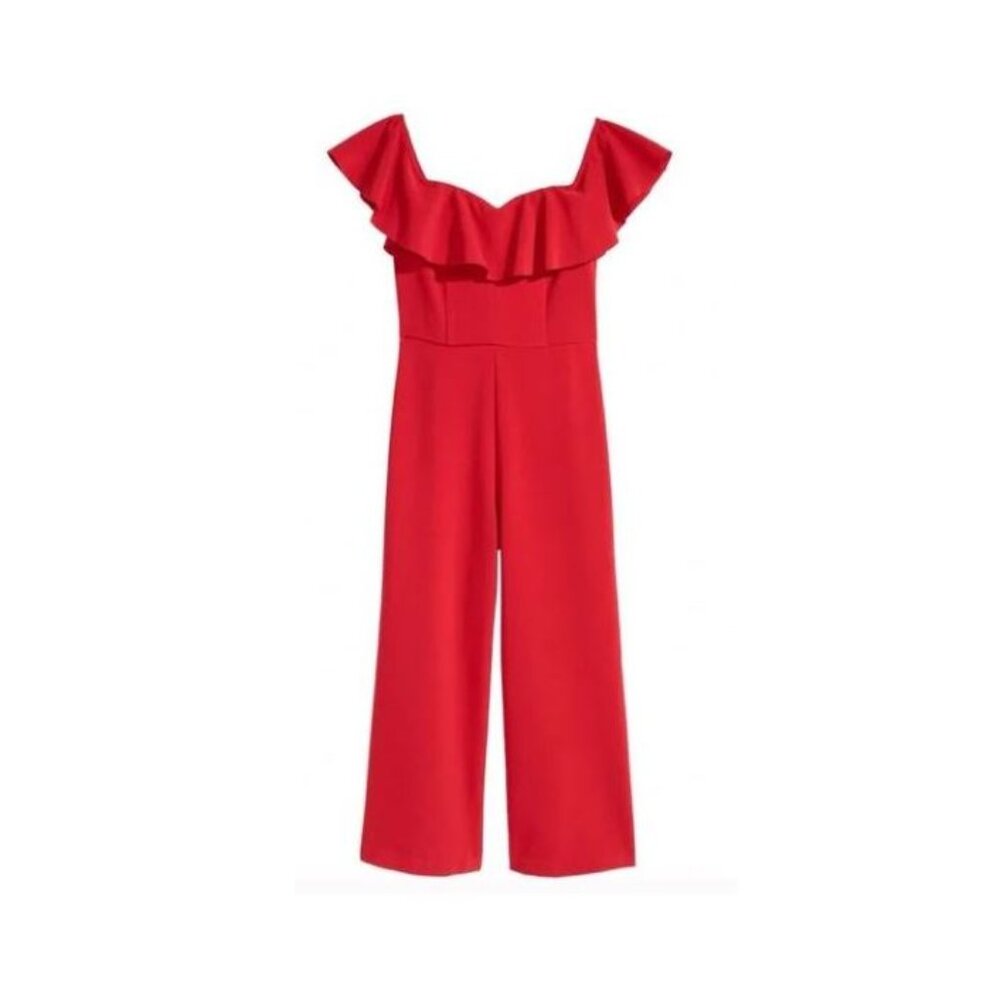 Flirty and sexy red jumpsuit cropped pant ruffles 12